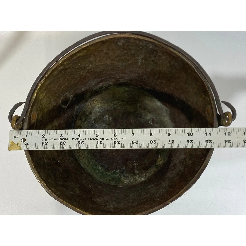 Antique OLD HW Hayden Brass Bucket Patent Spun Brass Pail Iron Handle 1865